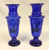 Antique Pair Bristol Blue Glass Shaped Decorated Vases (3 of 6) Antique Pair Bristol Blue Glass Shaped Decorated Vases (3 of 6)