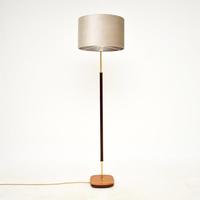 1960s Vintage Brass, Teak & Leather Floor Lamp