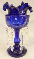 Antique Victorian Pair of Bristol Blue Mantle Lustres (6 of 7) Antique Victorian Pair of Bristol Blue Mantle Lustres (6 of 7)