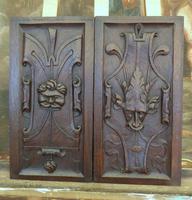 2 Panels Carved Gargoyle Oak 1800