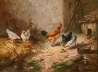 Oil Painting by Louis Marie Lemaire "Chickens in a Farmyard" (7 of 9) Oil Painting by Louis Marie Lemaire "Chickens in a Farmyard" (7 of 9)
