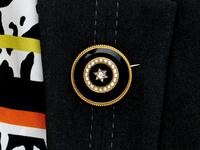 0.41ct Diamond, Pearl & Black Onyx, 18ct Yellow Gold Brooch c.1890 (9 of 9) 0.41ct Diamond, Pearl & Black Onyx, 18ct Yellow Gold Brooch c.1890 (9 of 9)