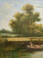 Superb Large Vintage Gilt-Framed Landscape Oil Painting of Barge on the Canal (9 of 13) Superb Large Vintage Gilt-Framed Landscape Oil Painting of Barge on the Canal (9 of 13)