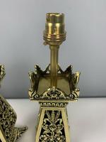 Pair Of Victorian Pierced Brass Table Lamps; Rewired And Pat Tested (5 of 10) Pair Of Victorian Pierced Brass Table Lamps; Rewired And Pat Tested (5 of 10)