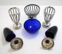 Antique English Edwardian (1911) Solid Sterling Silver & Bristol Blue Glass Salt Cellar Pepper Shaker Pots Cruet Set (3 of 7) Antique English Edwardian (1911) Solid Sterling Silver & Bristol Blue Glass Salt Cellar Pepper Shaker Pots Cruet Set (3 of 7)