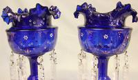 Antique Victorian Pair of Bristol Blue Mantle Lustres (3 of 7) Antique Victorian Pair of Bristol Blue Mantle Lustres (3 of 7)