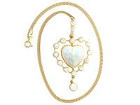 5.48ct Opal & 2.91ct Diamond, 15ct Yellow Gold Heart Pendant - Antique c.1910 (3 of 9) 5.48ct Opal & 2.91ct Diamond, 15ct Yellow Gold Heart Pendant - Antique c.1910 (3 of 9)