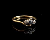 Art Deco Sapphire & Diamond trilogy ring, 18ct gold (8 of 10) Art Deco Sapphire & Diamond trilogy ring, 18ct gold (8 of 10)
