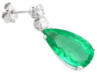 15.51ct Colombian Emerald and 1.12ct Diamond, Platinum Drop Earrings - Vintage Circa 1950 (4 of 9) 15.51ct Colombian Emerald and 1.12ct Diamond, Platinum Drop Earrings - Vintage Circa 1950 (4 of 9)