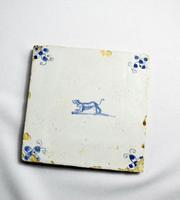 17th / 18th Century Delft Blue & White Tile with Dog (5 of 6) 17th / 18th Century Delft Blue & White Tile with Dog (5 of 6)