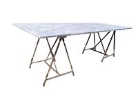 Painted Pine Table Top on Wrought Iron Trestle Ends