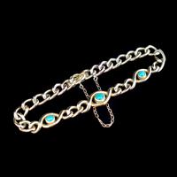 Antique Turquoise Curb Link 15ct Gold Bracelet Edwardian Victorian (2 of 8) Antique Turquoise Curb Link 15ct Gold Bracelet Edwardian Victorian (2 of 8)