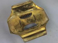 Art Deco brass and glass inkwell, the hinged brass lid above a clear glass body and brass base with two pen trays and engraved foliate scroll decoration, (9 of 12) Art Deco brass and glass inkwell, the hinged brass lid above a clear glass body and brass base with two pen trays and engraved foliate scroll decoration, (9 of 12)