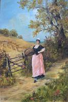 'R.M Stewart' Original 19thc Harvesting Maid Oil Portrait Painting - Dated 1886 (2 of 12) 'R.M Stewart' Original 19thc Harvesting Maid Oil Portrait Painting - Dated 1886 (2 of 12)