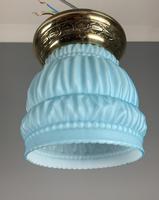 Art Deco Ceiling Light With Original Blue Shade; Brass Gallery; Rewired. (2 of 7) Art Deco Ceiling Light With Original Blue Shade; Brass Gallery; Rewired. (2 of 7)