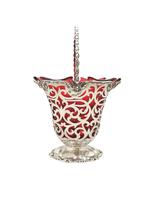Antique Victorian Sterling Silver & Cranberry Glass Basket 1855 (11 of 11) Antique Victorian Sterling Silver & Cranberry Glass Basket 1855 (11 of 11)