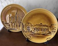 2 HB Choisy-le-roi Late 19th Century Faience French Relief Plates - Cpa-vichy Casino & L'établissement Saint-marie