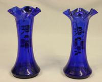 Antique Pair of Bristol Blue Glass Decorated Vases (2 of 4) Antique Pair of Bristol Blue Glass Decorated Vases (2 of 4)