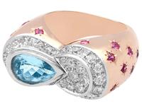 1.36 ct Aquamarine, 0.78 ct Diamond and 0.50 ct Ruby, 18ct Rose Gold Dress Ring - Vintage Circa 1950 (3 of 9) 1.36 ct Aquamarine, 0.78 ct Diamond and 0.50 ct Ruby, 18ct Rose Gold Dress Ring - Vintage Circa 1950 (3 of 9)
