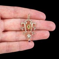 Antique Suffragette Art Nouveau Pendant Peridot Amethyst Pearl 9ct Gold c 1910 (5 of 5) Antique Suffragette Art Nouveau Pendant Peridot Amethyst Pearl 9ct Gold c 1910 (5 of 5)