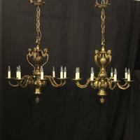 French Pair of Bronze 8 Light Antique Chandeliers
