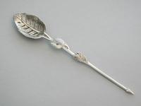 George II Cast Silver Naturalistic Leaf Pattern Mote Spoon - Unmarked c.1750 - Possibly by Francis Harache (2 of 8) George II Cast Silver Naturalistic Leaf Pattern Mote Spoon - Unmarked c.1750 - Possibly by Francis Harache (2 of 8)