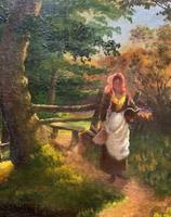 John Barter Lovely 19th Century Oil Painting 'Crossing the Stones' (10 of 14) John Barter Lovely 19th Century Oil Painting 'Crossing the Stones' (10 of 14)
