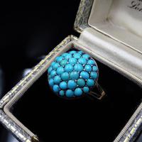 Antique Pavé Turquoise Bombé Cluster 9ct Gold & Silver Ring (8 of 8) Antique Pavé Turquoise Bombé Cluster 9ct Gold & Silver Ring (8 of 8)