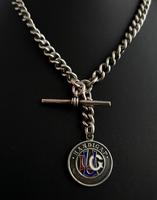Antique Silver Double Albert Chain, Enamelled Silver Fob, Watch Chain (3 of 13) Antique Silver Double Albert Chain, Enamelled Silver Fob, Watch Chain (3 of 13)