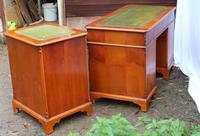 1960s Yew Wood Pedestal Desk with Green Leather Top + Matching Filing Cabinet (3 of 5) 1960s Yew Wood Pedestal Desk with Green Leather Top + Matching Filing Cabinet (3 of 5)