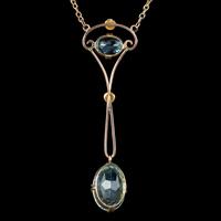 Antique Edwardian Aquamarine Pearl Lavaliere Necklace 9ct Gold 4.30ct of Aqua c.1905 (3 of 7) Antique Edwardian Aquamarine Pearl Lavaliere Necklace 9ct Gold 4.30ct of Aqua c.1905 (3 of 7)