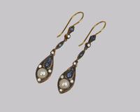 Vintage Pearl, Diamond & Sapphire Dangle 18ct Gold Edwardian Style Drop Earrings (2 of 4) Vintage Pearl, Diamond & Sapphire Dangle 18ct Gold Edwardian Style Drop Earrings (2 of 4)