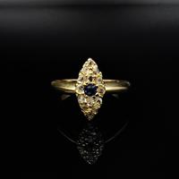 Antique Blue Sapphire & Rose Cut Diamond Marquise Navette 18ct Gold Ring (2 of 9) Antique Blue Sapphire & Rose Cut Diamond Marquise Navette 18ct Gold Ring (2 of 9)