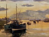 'the Estuary At Sundown' A Large Superb Original Vintage Seascape Oil Painting (8 of 12) 'the Estuary At Sundown' A Large Superb Original Vintage Seascape Oil Painting (8 of 12)