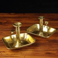 2x Georgian Antique Brass Willie Winkie Candle Holders Chamberstick