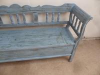 Lovely Sky Blue 3 Seater Antique Pine Kitchen / Hall Box Settle / Bench (3 of 10) Lovely Sky Blue 3 Seater Antique Pine Kitchen / Hall Box Settle / Bench (3 of 10)