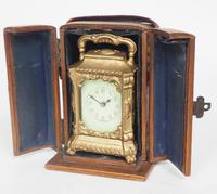 Antique Travelling Miniature Carriage Clock - Original Leather Case Made of Gilt Metal with Enamel Dial Mantel Clock (9 of 12) Antique Travelling Miniature Carriage Clock - Original Leather Case Made of Gilt Metal with Enamel Dial Mantel Clock (9 of 12)