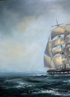 Large Beautiful Mid-Century Full-Masted Ship in Rough Seas Seascape Oil Painting (8 of 12) Large Beautiful Mid-Century Full-Masted Ship in Rough Seas Seascape Oil Painting (8 of 12)