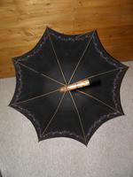 Antique Ladies Floral Black Canopy Umbrella W/Partridge Wood & Gold Plate Handle (5 of 15) Antique Ladies Floral Black Canopy Umbrella W/Partridge Wood & Gold Plate Handle (5 of 15)