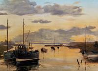'the Estuary At Sundown' A Large Superb Original Vintage Seascape Oil Painting (10 of 12) 'the Estuary At Sundown' A Large Superb Original Vintage Seascape Oil Painting (10 of 12)