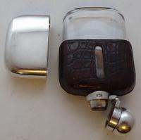 Small 1930 Silver Plate Plated Crocodile Skin Bound Glass Hip Flask James Dixon (8 of 8) Small 1930 Silver Plate Plated Crocodile Skin Bound Glass Hip Flask James Dixon (8 of 8)