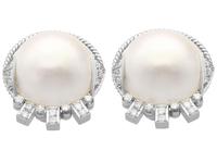 Mabe Pearl & 0.78ct Diamond, 9ct White Gold Earrings - Art Deco Style - Vintage c.1950 (2 of 9) Mabe Pearl & 0.78ct Diamond, 9ct White Gold Earrings - Art Deco Style - Vintage c.1950 (2 of 9)
