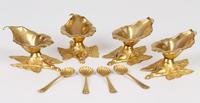 Boxed Set Four British Gilded Metal Floral Salts & Spoons Dated 1870 (19 of 20) Boxed Set Four British Gilded Metal Floral Salts & Spoons Dated 1870 (19 of 20)