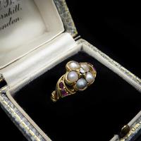 Antique Pearl Ruby & Diamond Cluster 18ct Gold Ring (2 of 9) Antique Pearl Ruby & Diamond Cluster 18ct Gold Ring (2 of 9)