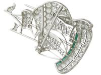 2.65ct Diamond & 0.28ct Emerald, Platinum Ship Brooch - Antique c.1910 (7 of 10) 2.65ct Diamond & 0.28ct Emerald, Platinum Ship Brooch - Antique c.1910 (7 of 10)