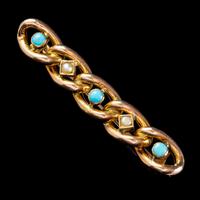 Antique Edwardian Suffragette Chain Brooch Turquoise Pearl 9ct Gold c.1908 (2 of 6) Antique Edwardian Suffragette Chain Brooch Turquoise Pearl 9ct Gold c.1908 (2 of 6)