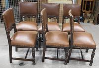 1940s Set of 6 Oak Dining Chairs with Brown Leather Seats (3 of 3) 1940s Set of 6 Oak Dining Chairs with Brown Leather Seats (3 of 3)