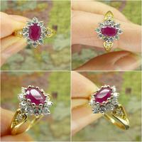 Vintage 18ct gold oval ruby & diamond cluster ring ~ Valentine proposal (8 of 10) Vintage 18ct gold oval ruby & diamond cluster ring ~ Valentine proposal (8 of 10)