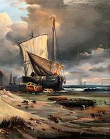 Beautiful Original Coastal Oil on Panel Painting with Fishing Boats & 2 Children (6 of 10) Beautiful Original Coastal Oil on Panel Painting with Fishing Boats & 2 Children (6 of 10)