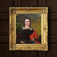 Fine English 19th Century Oil Portrait Painting Of A Young Lady, Antique Victorian Art